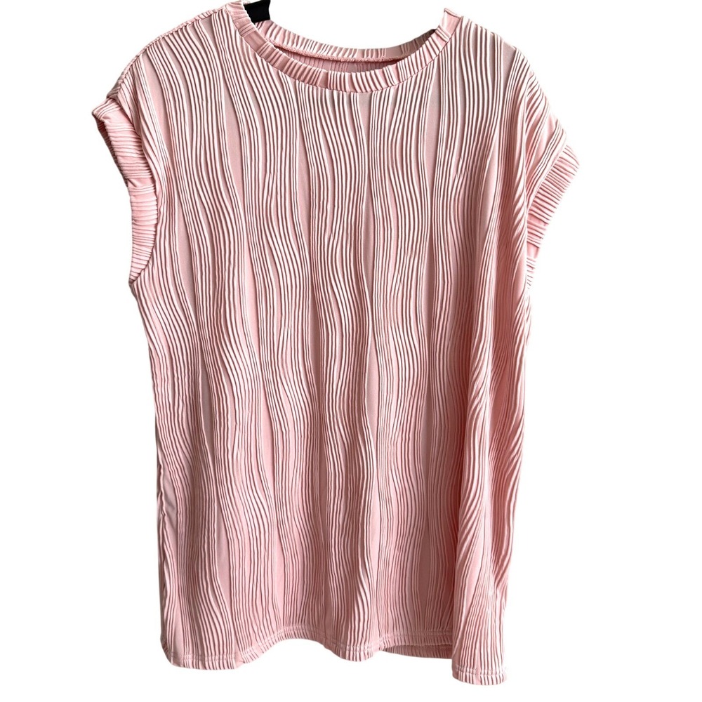 Women's Pink XL Textured Cap Sleeve Top XL Office Layers Feminine Soft Whimsical